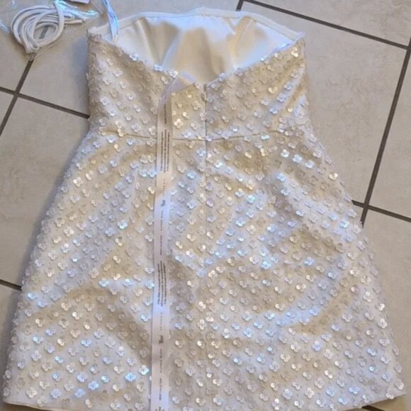 NWT Dessy Collection White Dress Pearl & Sequin Floret Strapless Mini Diamond 6 - Picture 3 of 6